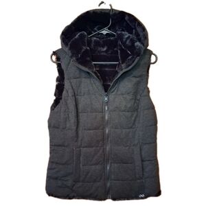 💕NEW! Faux Fur Thick Warm Be Boundless Black Reversible Hooded Vest S
